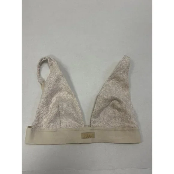 SKIMS Cotton Rib Plunge Bralette Oatmeal Heather Size Medium NWT - Picture 4 of 8